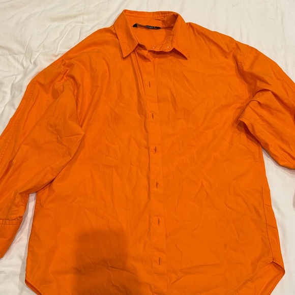 Zara Poplin Oversized Orange Shirt Size M - Picture 4 of 4